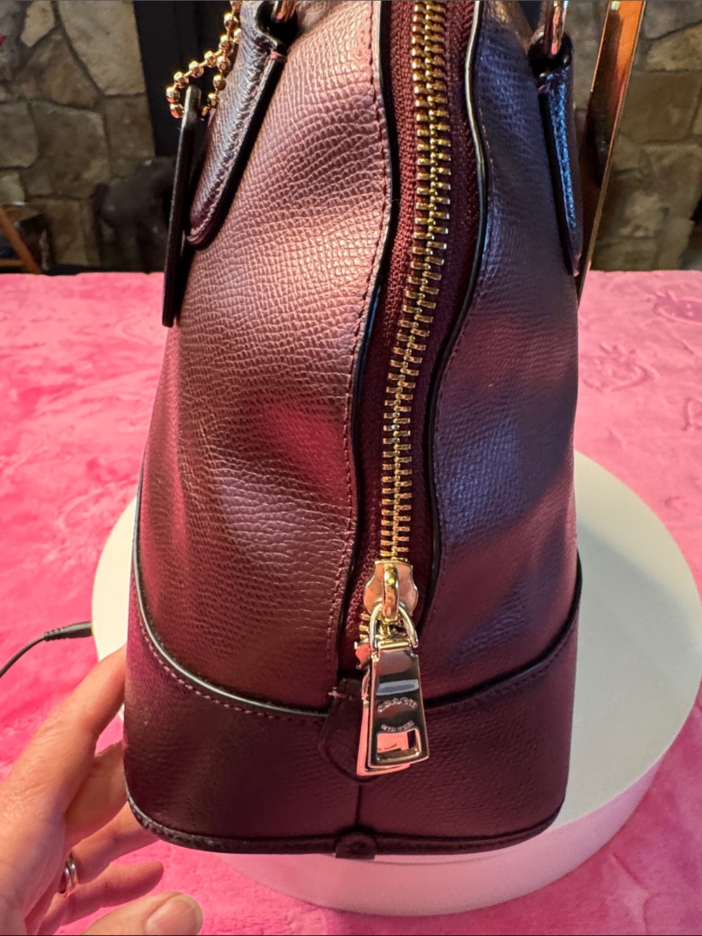 Coach Metallic Purple Pebbled Dome Satchel Gold Chain Strap Excellent - Picture 9 of 15